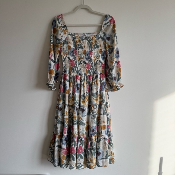Baltic Born | Marta Smocked Midi Dress in Multi Floral ~ New Without Tag Medium - Picture 7 of 11